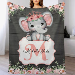 Custom Baby Blanket for Baby Boy Girls - Personalized Purple Elephant Flower Design for Kids Toddler Swaddling Birthday Gifts