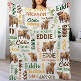 Livraison gratuite✈️Couverture personnalisée avec nom de veau et de feuille Highland Bull