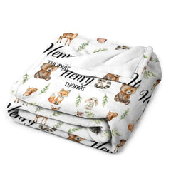Personalized Baby Swaddle, Woodland Animal Blanket, Custom Swaddle Blanket, Woodland Theme