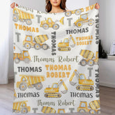 Personalized Name Construction Vehicles Baby Blanket