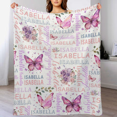 Personalised Purple Butterfly Floral Baby Blanket - Customised Gift for Baby Shower