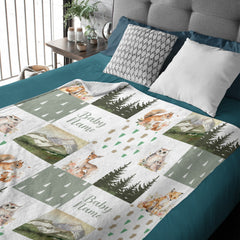 Personalize Woodland Style Blanket-Custom Baby Name Blanket - Sage Green Woodland