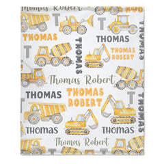 Personalized Name Construction Vehicles Baby Blanket