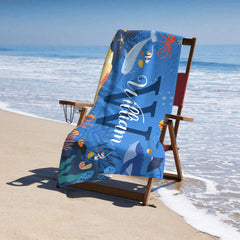 Personalized Pool Towel with Your Name - Cute Baby Towel Ocean Print