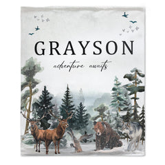 Personalized Baby Blanket Gift - Toddler Blanket, Forest Decor, Toddler Birthday Gift - Woodland Theme Adventure Awaits