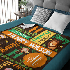 Livraison gratuite✈️Couverture personnalisée pour bébé avec nom, couverture pour bébé avec animaux de la jungle et herbe brune