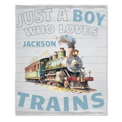 Personalized Name Train Blanket for Boys