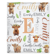 Personalized Highland Cow Custom Name Baby Blanket
