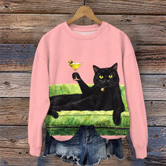 Chic Cat Drinking Martini Unisex Sweatshirt