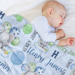 Livraison gratuite✈️Couverture personnalisée pour bébé avec monogramme d'éléphant pour garçons - Meilleur cadeau pour bébé