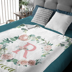 Livraison gratuite✈️Couverture personnalisée pour bébé pour filles avec nom, couverture florale rose clair