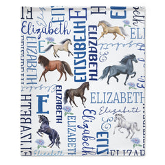 Personalized Floral Horse Baby Blanket - Gift for baby, Custom Name Blanket