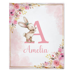 Personalized Baby Blanket with Name, Pink Bunny