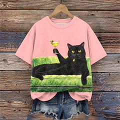 Chic Cat Drinking Martini Unisex T-Shirt