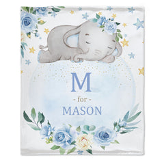 Customized Baby elephant Blanket With Personalized Name For Baby boys and girls