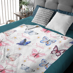 Livraison gratuite✈️ Couverture personnalisée avec nom de bébé fille papillon