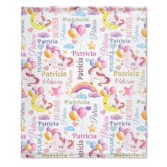 Livraison gratuite✈️Couverture licorne personnalisée pour bébé fille, nom personnalisé, motif de ballon arc-en-ciel