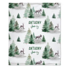 Baby Swaddle Blanket -Custom Baby Name Shower Gift -Personalized Baby Boy Blanket with deer -Woodland Style