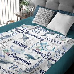 Personalized Ocean Animals Baby Blanket - Personalized Whale Name Blanket - Whales Baby Blanket