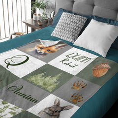 Livraison gratuite✈️Couverture personnalisée avec nom d'animaux de la forêt de style bois