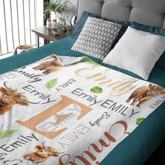 Personalized Highland Cow Custom Name Baby Blanket