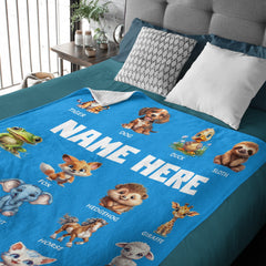 Cute Animal Names Custom Personalized Blanket - Gifts for Kids