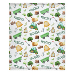 Custom Farm Theme Tractor Baby Name Blanket