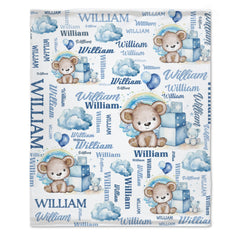 Livraison gratuite✈️Couverture personnalisée avec nom de nuage d'ours bleu et rose