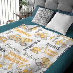 Personalized Name Construction Vehicles Baby Blanket