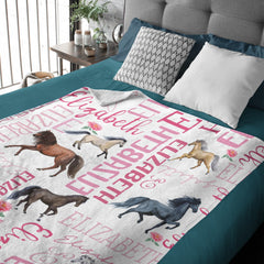 Personalized Floral Horse Baby Blanket - Gift for baby, Custom Name Blanket
