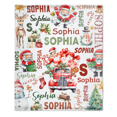 Personalized Children's Christmas Blanket - Cute Santa Claus Snowman Blanket - Christmas Gift for Family