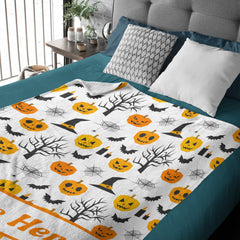 Custom Name with Pumpkin Blanket - Personalized Halloween Blanket