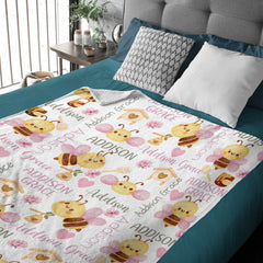 Personalized Name Baby Blanket Bumble Honey Bee