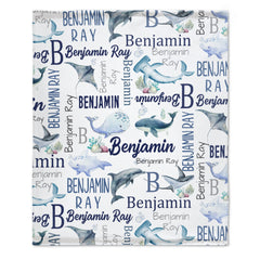 Personalized Ocean Animals Baby Blanket - Personalized Whale Name Blanket - Whales Baby Blanket