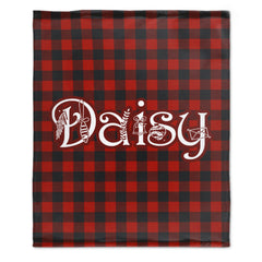Personalized Buffalo Plaid Christmas Checkered Red Snowflake Name Blanket