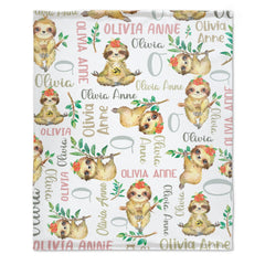 Animal Sloth Personalized Name Baby Blanket