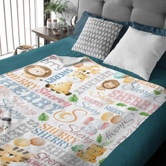Livraison gratuite✈️Couverture personnalisée avec nom de bébé, Lion, éléphant, girafe