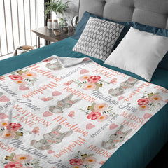 Livraison gratuite✈️Couverture personnalisée pour bébé fille, couverture pour bébé en forme de lapin floral corail