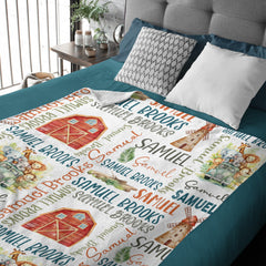 Livraison gratuite✈️Couverture personnalisée avec nom de bébé, couverture pour garçon sur le thème de la maison et des animaux, cadeau de nom personnalisé pour nouveau-né garçon