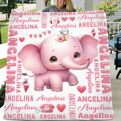 Personalized Cute Pink Elephant Gift Name Blanket