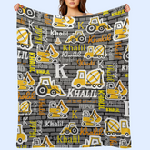 Personalized Custom Name Construction Blanket - Gift for Kids