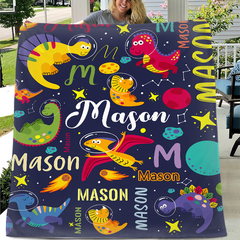 Personalized Outspace Dinosaur Blanket for Boys, Custom Name Blanket