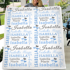 Hearts Name Blanket In Pink And Gray for Baby Girl