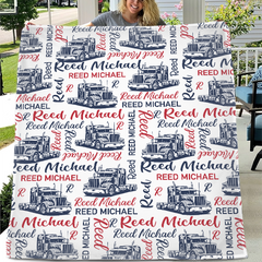 Personalized Semi Truck Baby Boy Blanket, Trucker Name Blanket