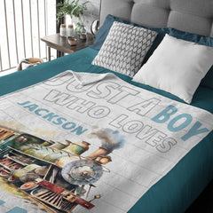 Personalized Name Train Blanket for Boys