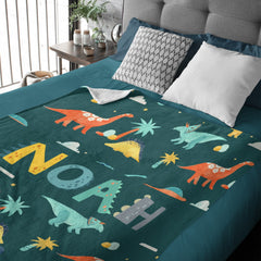 Couverture personnalisée pour bébé avec nom personnalisé – Alphabet imprimé dinosaure