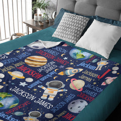 Personalized Outer Space Theme Custom Name Pattern Baby Blanket