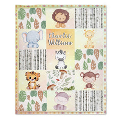 Personalized Custom Baby Name Blanket-Woodland Animals Theme