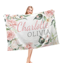 Personalized Pink Floral Baby Name Blanket, Baby Shower Gift