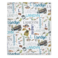 Personalized Name Blanket Baby Blanket- Fishing Blanket - Name Pattern - Fishing